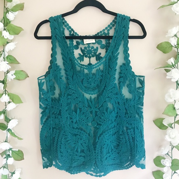Urban Outfitters Tops - Pins And Needles Emerald Lace Top
